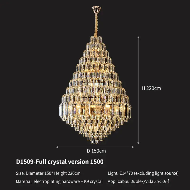 Luxury gold tiered crystal pendant chandelier dining room light