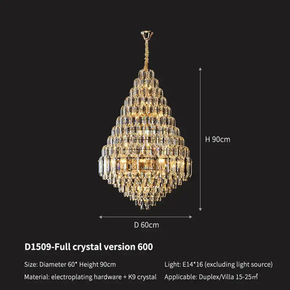 Luxury gold tiered crystal pendant chandelier dining room light