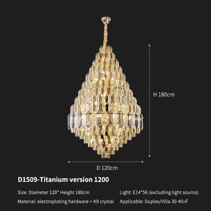 Luxury gold tiered crystal pendant chandelier dining room light