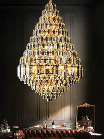 Luxury gold tiered crystal pendant chandelier dining room light