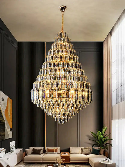 Luxury gold tiered crystal pendant chandelier dining room light