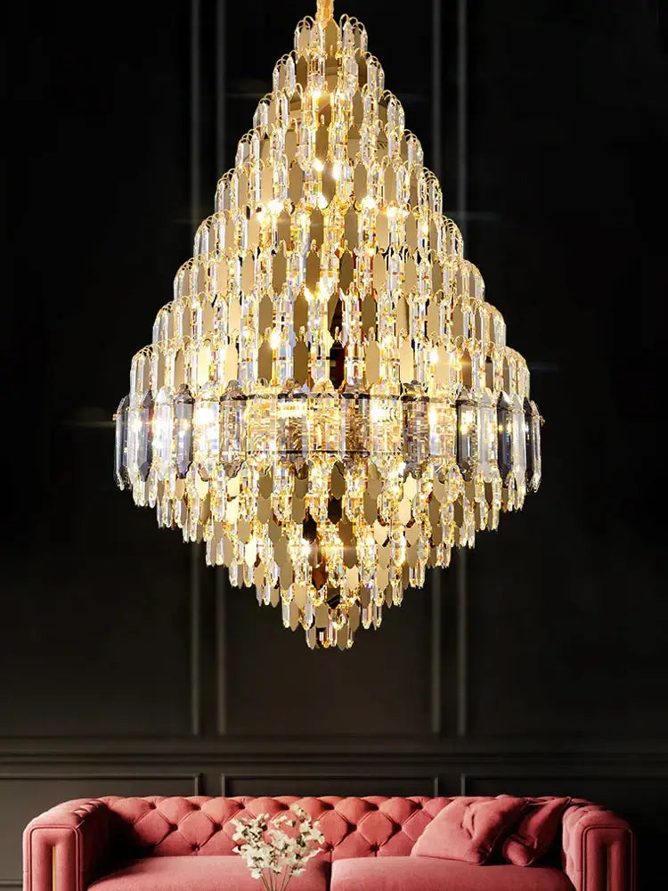 Luxury gold tiered crystal pendant chandelier dining room light