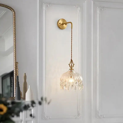 Luxury gold twisted cord crystal glass led wall sconce stair light