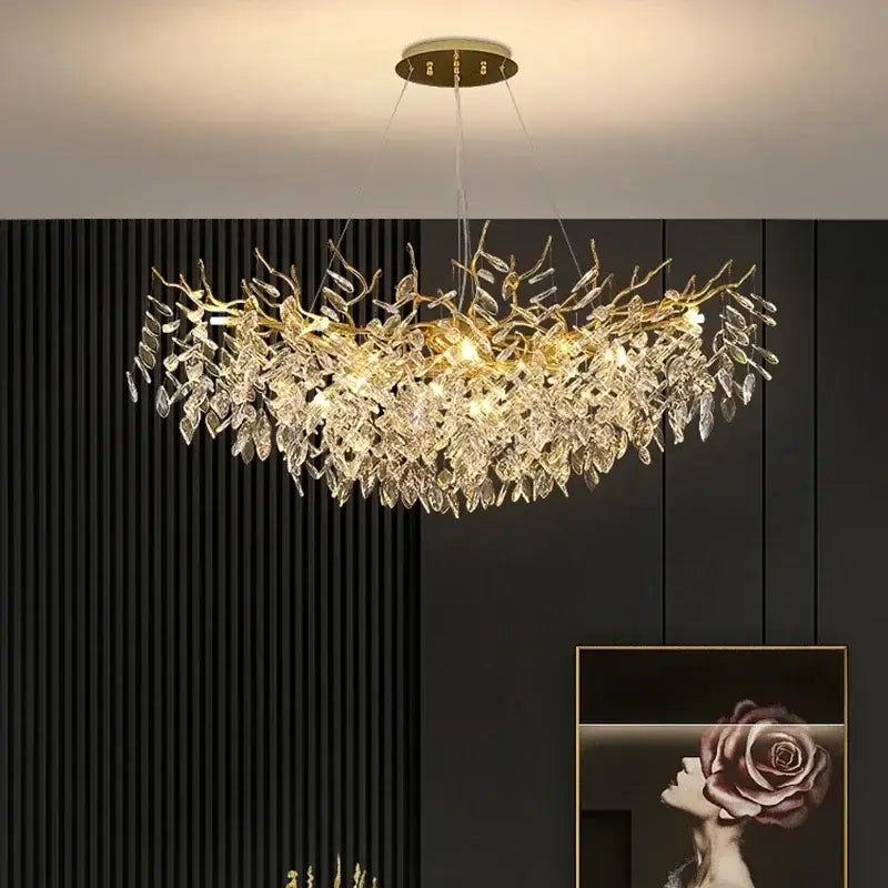 Luxury golden branch ceiling chandelier for living room crystal led