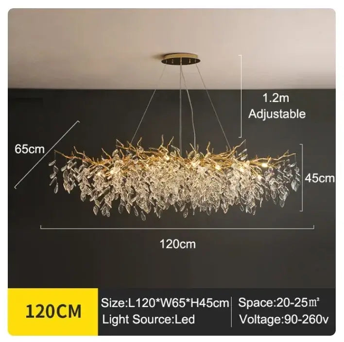 Luxury golden branch ceiling chandelier for living room crystal led