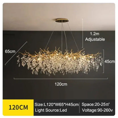 Luxury golden branch ceiling chandelier for living room crystal led
