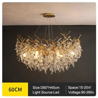 Luxury golden branch ceiling chandelier for living room crystal led