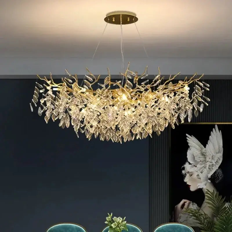 Luxury golden branch ceiling chandelier for living room crystal led