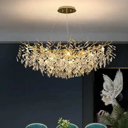 Luxury golden branch ceiling chandelier for living room crystal led