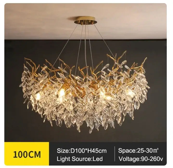 Luxury golden branch ceiling chandelier for living room crystal led