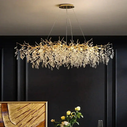 Luxury golden branch ceiling chandelier for living room crystal led