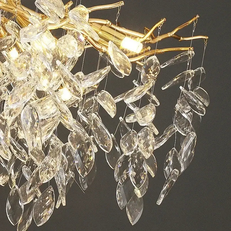 Luxury golden branch ceiling chandelier for living room crystal led