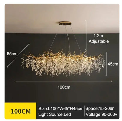 Luxury golden branch ceiling chandelier for living room crystal led