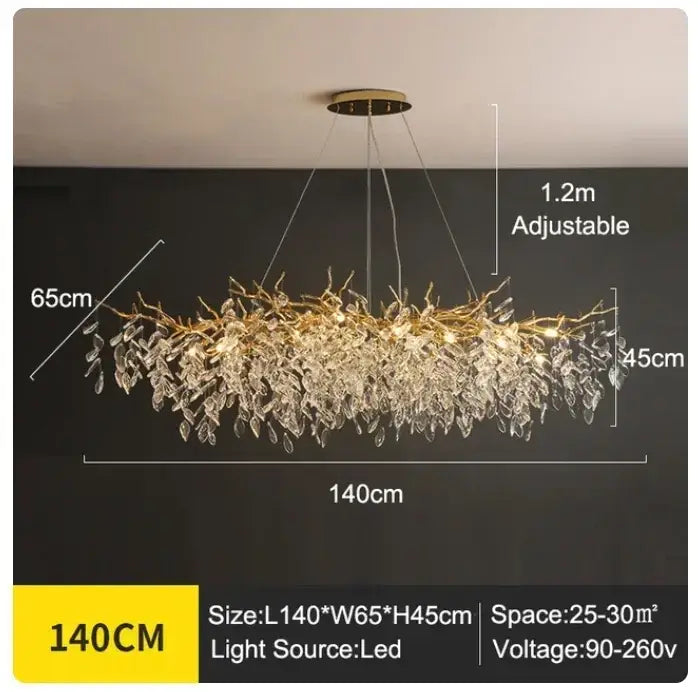 Luxury golden branch ceiling chandelier for living room crystal led
