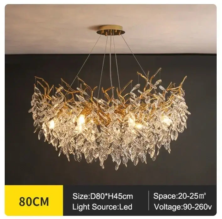 Luxury golden branch ceiling chandelier for living room crystal led