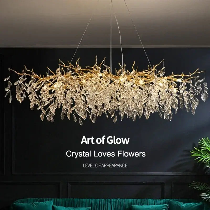 Luxury golden branch ceiling chandelier for living room crystal led
