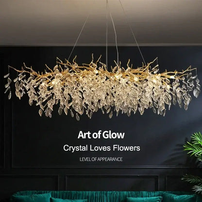 Luxury golden branch ceiling chandelier for living room crystal led