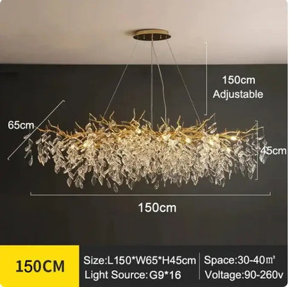 Luxury golden branch ceiling chandelier for living room crystal led