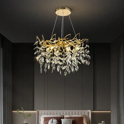 Luxury golden branch ceiling crystal chandelier dining room light