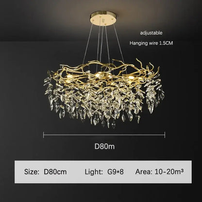 Luxury golden branch ceiling crystal chandelier dining room light