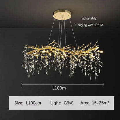 Luxury golden branch ceiling crystal chandelier dining room light