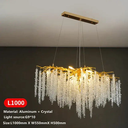 Luxury golden branch crystal tassel led chandelier dining room light