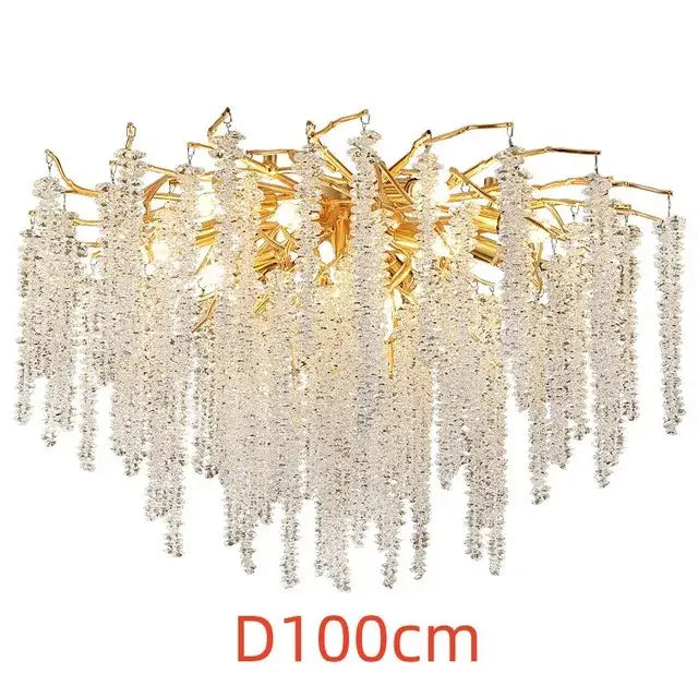 Luxury golden branch crystal tassel led chandelier dining room light