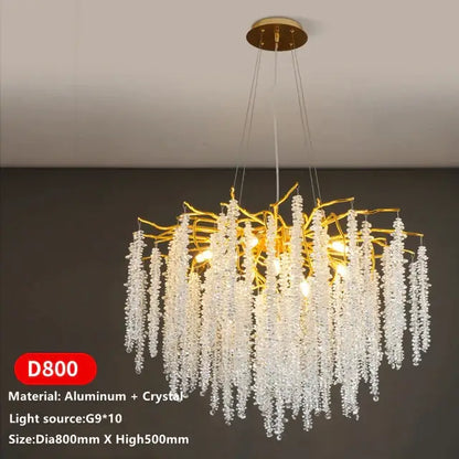 Luxury golden branch crystal tassel led chandelier dining room light