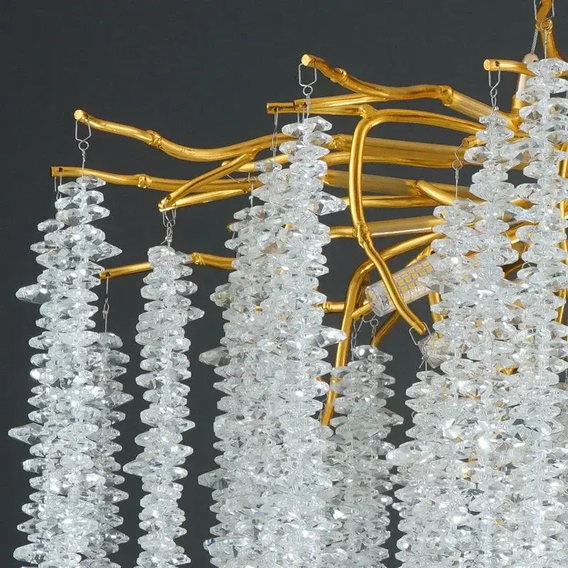 Luxury golden branch crystal tassel led chandelier dining room light