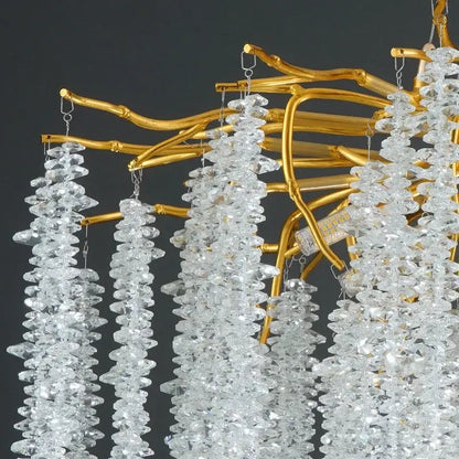 Luxury golden branch crystal tassel led chandelier dining room light