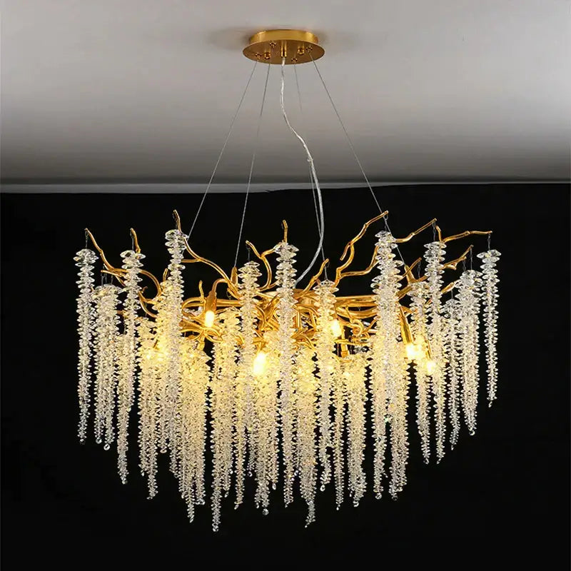 Luxury golden branch crystal tassel led chandelier dining room light