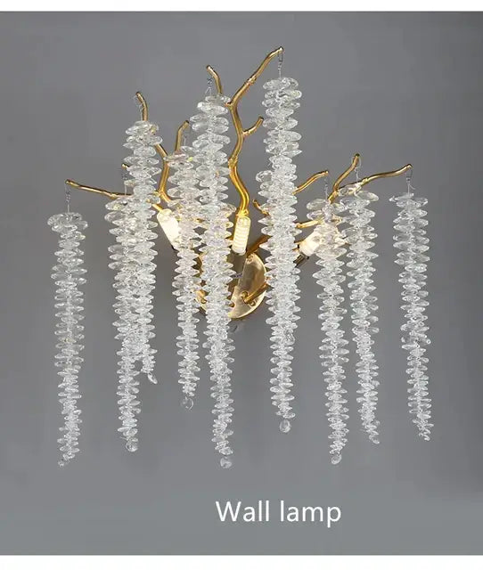 Luxury golden branch crystal tassel led chandelier dining room light