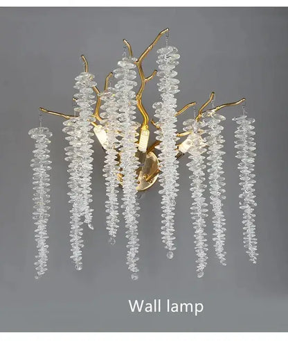Luxury golden branch crystal tassel led chandelier dining room light