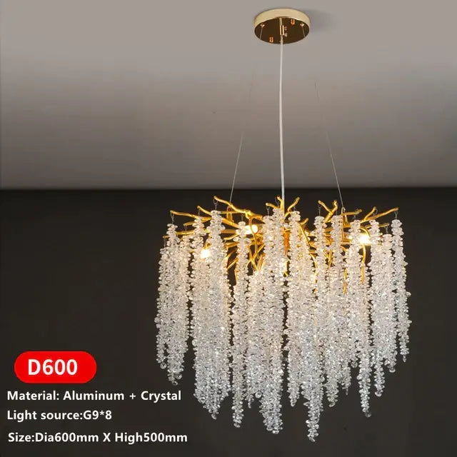 Luxury golden branch crystal tassel led chandelier dining room light
