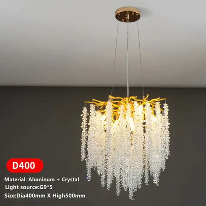 Luxury golden branch crystal tassel led chandelier dining room light