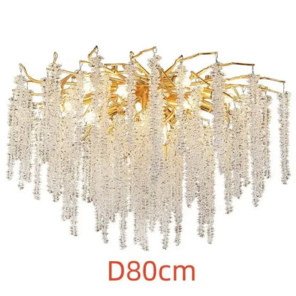 Luxury golden branch crystal tassel led chandelier dining room light