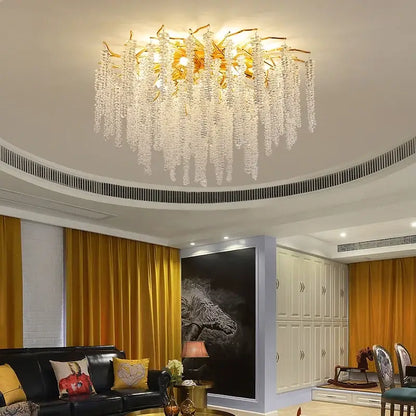 Luxury golden branch crystal tassel led chandelier dining room light