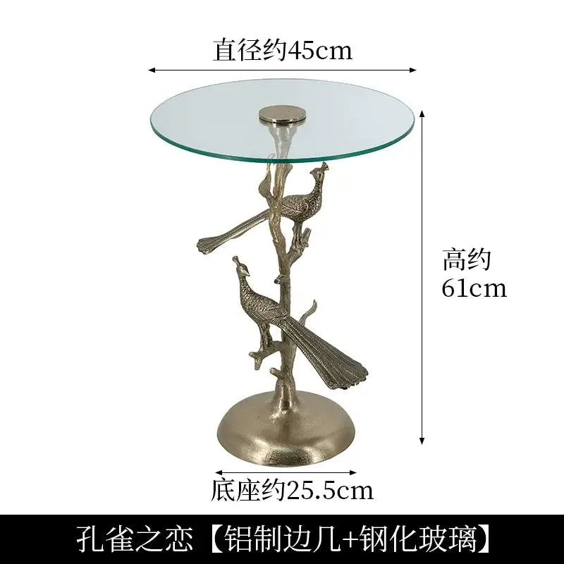 Luxury golden brass bird tree side table living room accent