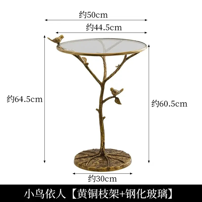 Luxury golden brass bird tree side table living room accent
