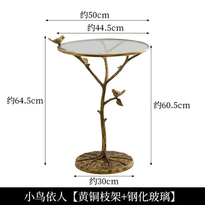 Luxury golden brass bird tree side table living room accent