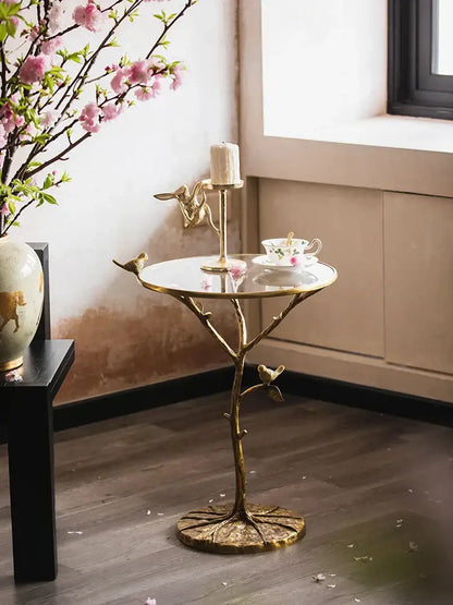 Luxury golden brass bird tree side table living room accent