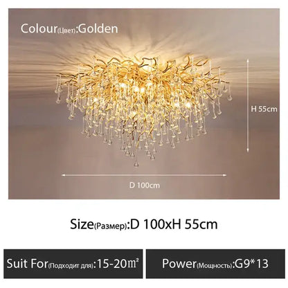 Luxury golden crystal ceiling chandelier living room teardrop decor