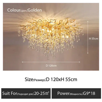 Luxury golden crystal ceiling chandelier living room teardrop decor