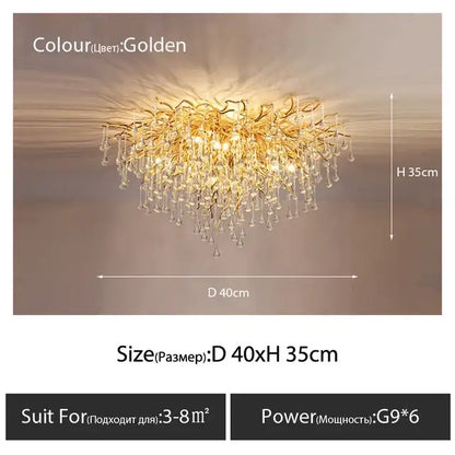 Luxury golden crystal ceiling chandelier living room teardrop decor