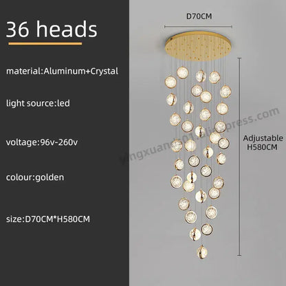 Luxury golden crystal ball led rotating stair chandelier