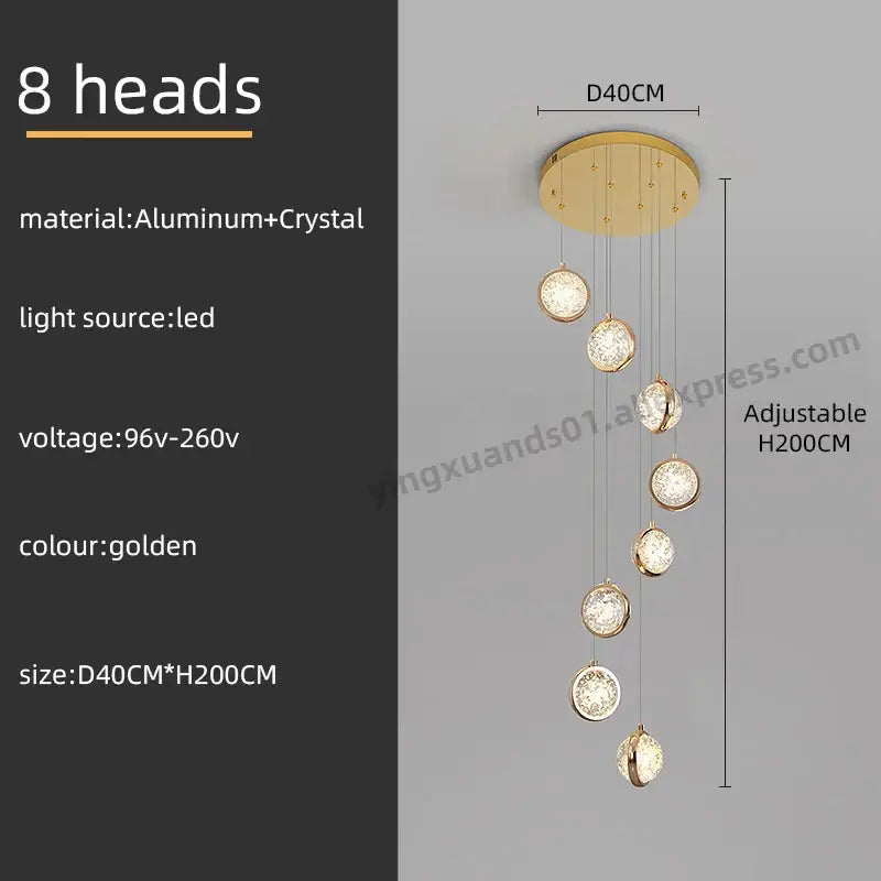 Luxury golden crystal ball led rotating stair chandelier