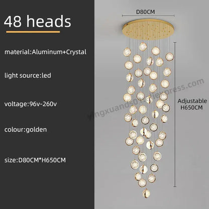 Luxury golden crystal ball led rotating stair chandelier