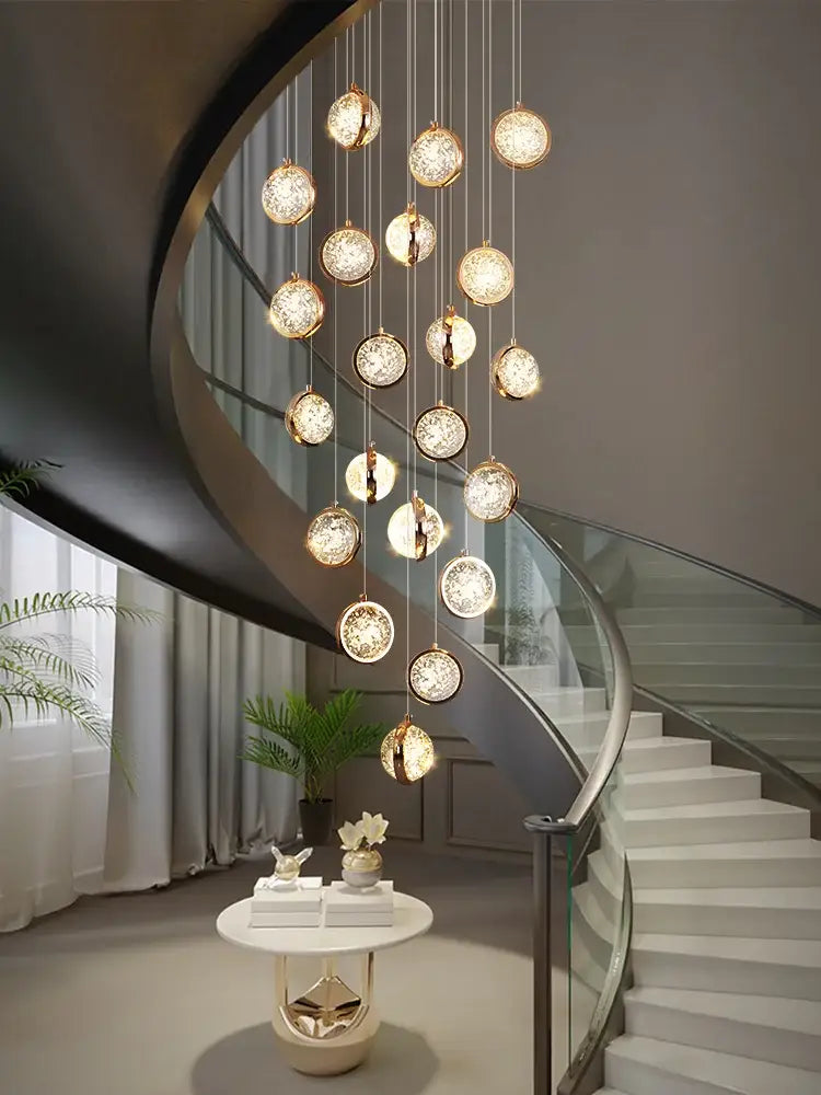 Luxury golden crystal ball led rotating stair chandelier