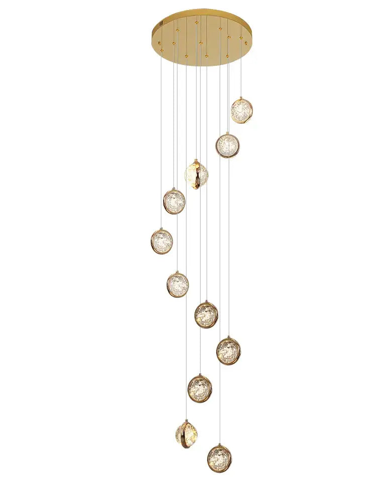Luxury golden crystal ball led rotating stair chandelier
