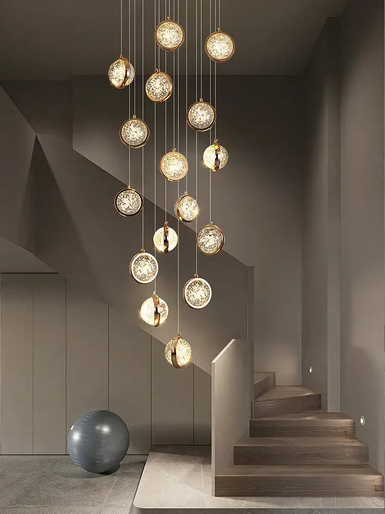 Luxury golden crystal ball led rotating stair chandelier
